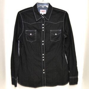 Roper Men’s Black Western Shirt with Pearl Snaps - Large - 100% Cotton